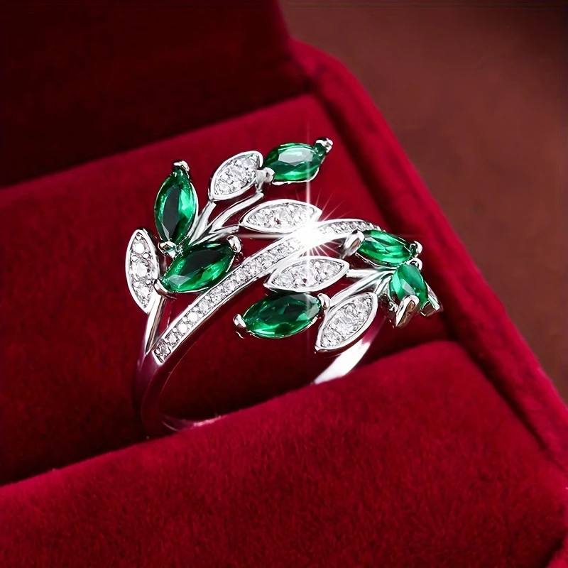 Green Leaf Crystal Ring