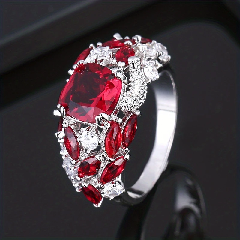 Red Inlaid Glass Silver Ring
